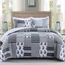 HIARUO Quilt Set Queen Size, 3 Pieces Bedspread Coverlet Plaid Patchwork Quilt Farmhouse Queen Size Comforter Set Lightweight Bedding with 2 Pillow Covers Shams for All Season Gray (Queen (90"x90"), Grey)