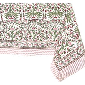ATOSII Nargis Pink 100% Cotton Rectangle Boho Spring Tablecloth, Handblock Floral Table Cloth Linen for Kitchen Dining I Parties Wedding Outdoors Easter Holidays Home Decor 60 X 90 Inches I 6 Seater