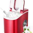 EUHOMY Countertop Ice Maker Machine with Handle, 26lbs Per Day, 9 Ice Cubes Ready in 6 Mins, Auto-Cleaning Portable Ice Maker with Basket and Scoop, for Home/Kitchen/Camping/RV (Red) (11.57"D x 11.42"W x 8.74"H)