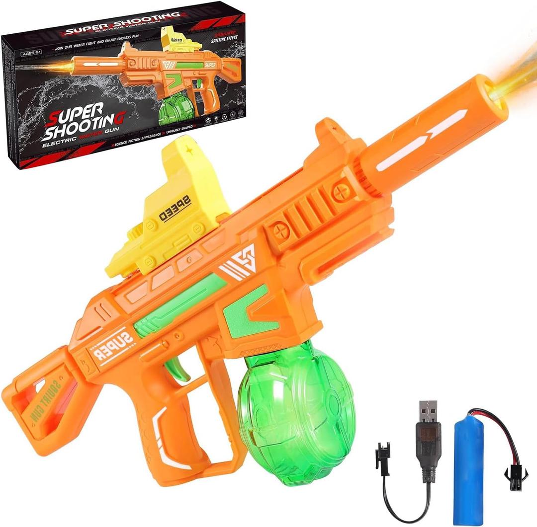 Electric Water Gun, Ultimate Battle Blaster Water Guns with Realistic Gun Muzzle Flame High Capacity Automatic Squirt Guns Summer Outdoor Beach Swimming Pool Party Toy for Adult KidsOrange