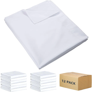 ZPECC White Bulk Flat Sheets Only King Size 12 Pack, Easy Sort Top Bed Sheet by Color-Coded Hem Threads, Soft Durable Brushed Microfiber Fabric Hotel Airb&bs Essentials for Hosts, 108"x110"