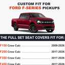for Ford F150 Seat Covers Full Set 2009-2024 2025 2026 & F250 F350 F450 2017-2026 XL XLT Lariat Platinum and More Trims Breathable Ice Silk Leather & Waterproof Seat Protector(Black)