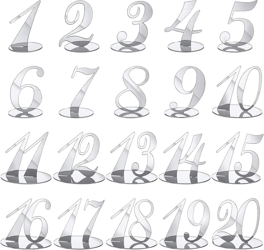 Blulu Table Numbers Wedding Acrylic Table Numbers for Wedding Reception Stands with Holder Base Elegant Mirror for Party Event Catering(Silver)