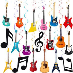 20PCS Guitar Party Hanging Swirls Decorations for Guitar Theme Birthday Party Hanging Booth Props Musical Instrument Hanging Swirls for Music Note Baby Shower Supplies