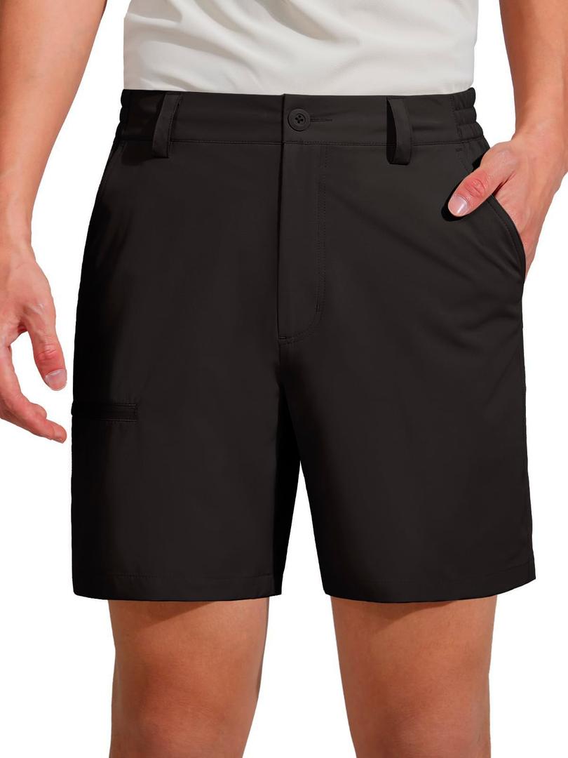 FREE SOLDIER Men's Golf Dress Shorts 7 Inch Quick Dry Lightweight Hiking Casual Work Golf Shorts with 5 Pockets (Black 32W7L) (Black)