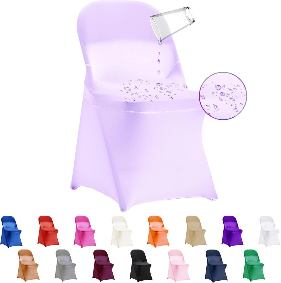 12 PCS Waterproof Stretch Spandex Folding Chair Covers, Dining Room Chair Slipcovers Protector for Wedding, Banquet, Party, Holidays, Celebration and Decoration（Lavender）