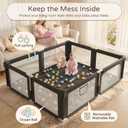 Foldable Playpen for Babies and Toddlers with Mat, 73" x 61" Playard for Indoor & Outdoor, Baby Play Pen with Soft Breathable Mesh, Pull-Link and Ocean Balls, Black