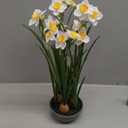 Artificial Flowers in Pot 16" Fuax Daffodil Potted Flowers Plant Decor Room Farmhouse Fake White Flower Plants Centerpieces Desktop Spring Summer Flowers Home Decor Indoor for Living Room Kitchen