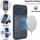 Magnetic Detachable Wallet Case for iPhone 17 Pro Max, Compatible with MagSafe Built-in 3-Ways Kickstand & RFID Blocking Card Slots, Carbon Fiber Leather Flip Case with Stand (Black)