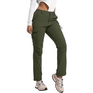 Women's Snow Ski Pants Fleece Lined Waterproof Softshell Insulated Winter Outdoor Hiking Cargo Pants (Green, XXL)
