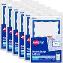 Avery Customizable Name Tags, 2-1/3" x 3-3/8", White with Blue Border, 6 Packs of 100, 600 Removable Name Badges Total (44144)