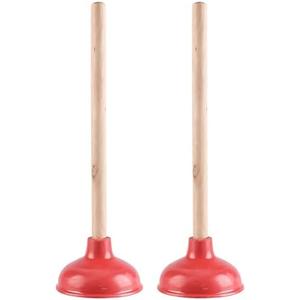 Toilet Plunger Red Heavy Duty Force Cup Rubber with A Long Wooden Handle to Fix Clogged Toilets and Drains, Perfect for Kitchens and Bathrooms (2 pcs)