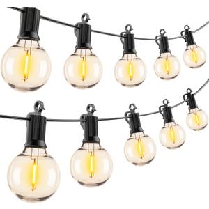 Brightown Outdoor String Lights - 2 Pack Globe Patio Lights 50 Ft with 25 G40 Shatterproof Bulbs, Waterproof Connectable Commercial Hanging Lights for Backyard Bistro Porch Cafe (Black)