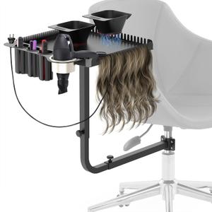Tasalon Salon Chair Mounted Hair Tray, Metal Hair Extension Holder for Styling, Includes 2 Magnetic Hair Dye Bowls, Professional Hair Color Tray for Hairstylist Station