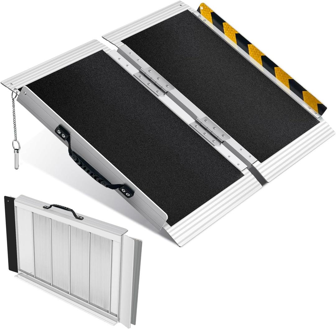 2FT Portable Wheelchair Ramp, Non-Slip Aluminum Folding Handicap Ramp for Home Steps, Stairs, Threshold and Doorways, Scooter Ramps, 800LBS Capacity