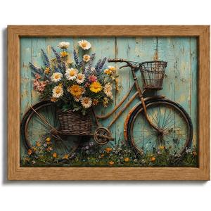 Framed Rustic Farmhouse Daisy Canvas Wall Art, 16x24 Inch