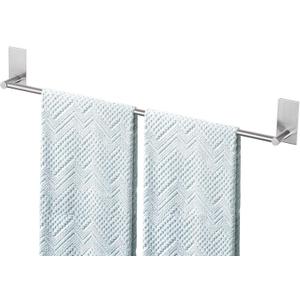 Adhesive Bath Towel Bar 24-inch, No Drill Stick On Towel Rack, Easy Install with Self-Adhesive, Premium SUS304 Stainless Steel (Brush Nickle, 24)