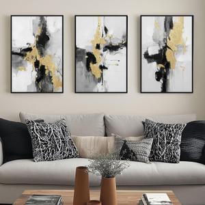 SAFERRYHOME Abstract Textured Framed Canvas Wall Art, Neutral Minimalist Wall Decor Modern Art Prints, Black Gold Wall Painting Artwork Pictures for Living Room,Bedroom,Dining Room,Office, 24"x36"x3