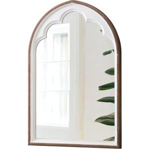 Rustic Wooden Arched Mirrors for Wall 24 X 36 Inch, Hanging Distressed White Vintage Decorative Wall-Mounted Mirrors, Farmhouse Dressing Arch Wall Mirror for Bedroom Bathroom Hallway