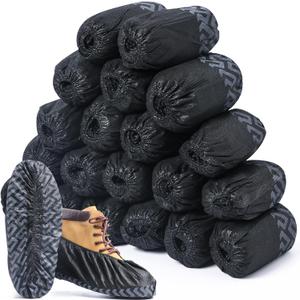 Shoe Covers Disposable 200 Pack (100 Pairs) - Durable, Non-Slip, Water Resistant, and Recyclable Boot Covers for Indoor and Outdoor Use - One Size Fits Most (Non-woven-Black)