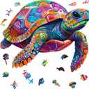 Mys Aurora Colorful Turtle Puzzles for Adults 200 Pieces, 5MM Thick Wooden Jigsaw Puzzles, Unique Shape Puzzle Ocean Wood Puzzles for Adults and Kids Birthday Gifts Family Game 11.4 * 11.4 inches