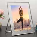 Gold 5x7'' Floating Frame Set of 2, For Photo Sizes (3.5 x5'', 4x 6'' up to 5x7'' ), Beautiful Metal Lace Edge Frames Adjustable Tabletop/Shelf Photo Frame, Classy Gift Choice for Wedding,