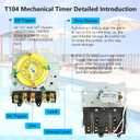 T104 Mechanical Timer Switch,208-277V AC DPST 40A,Pool Pump Switch,Heavy Duty Pool Timers Outdoor,Timer for Lights HVAC Systems,24 Hour 12 ON/Off for Pump