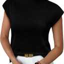 Mock Neck Tops for Women Spring Summer Sweaters Turtleneck Tops Business Casual Outfits Trendy Office Clothes Short Sleeve Shirts Dressy Work Blouses Teacher Black T Shirts 2026 M
