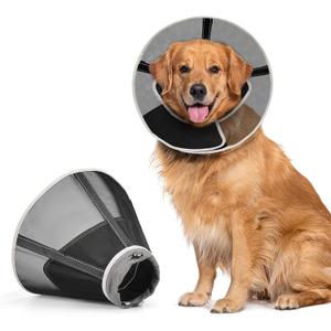 Soft Dog Cone Collar to Stop Licking: Alternative to Elizabethan Recovery Collar After Surgery, Breathable Mesh Protective Cone with Padding, for Small Medium Large Dogs (Matte Black,4)