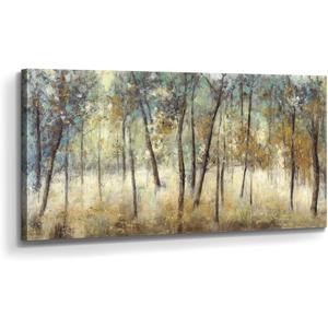 Tree Wall Art Canvas Painting: Forest Hand Painted Picture Abstract Nature Landscape Artwork Decor Modern Large Textured Print for Dining Room Bedroom Home Office (Tree Theme 04)