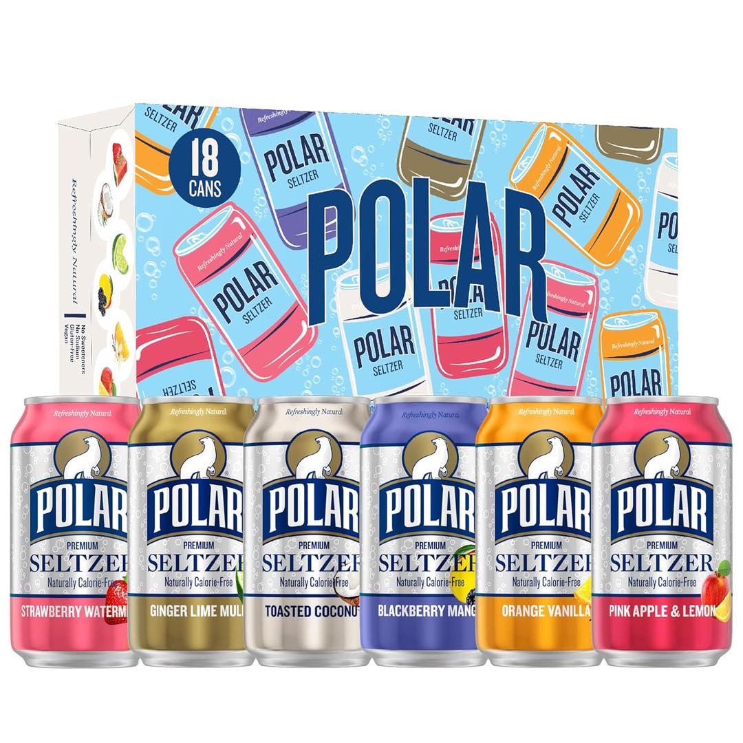 Polar Seltzer Water Sampler Variety Pack, 12 fl oz cans, 18 pack (EXP 10/09/27)
