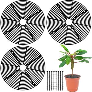 Sawysine 3 Pcs Plant Pot Cover Plant Protector from Animal Flower Pot Grid with Center Cutout Flower Cover Soil Protectors (Black,11.8 in)
