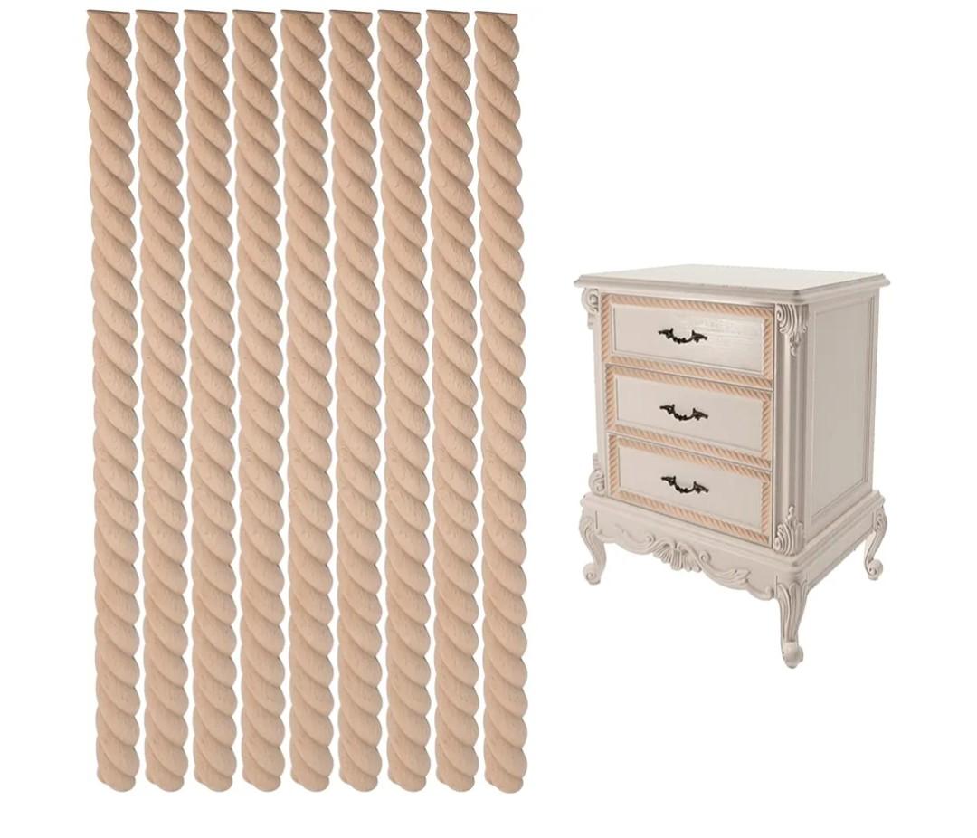 20 PCS Unfinished 3D Decorative Wood Trim, 15.7 Inch Long Cuttable Beech Wood Carved Frame Decoration Trim for DIY Craft, Furniture Door Mirror Cabinet Dresser Border Molding (Twisted Pattern)