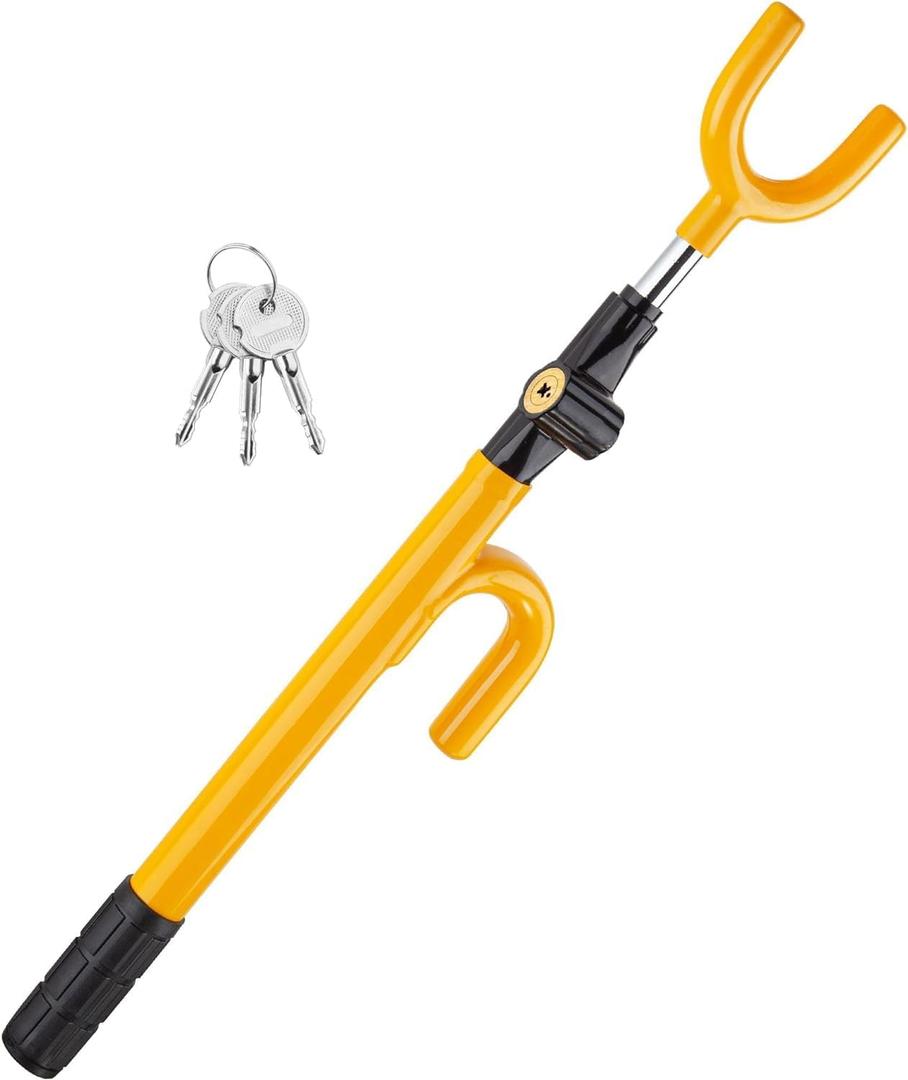 CARTMAN Vehicle Steering Wheel Lock Car Anti Theft Security Lock with Adjustable Length Fit for Cars Trucks Vans and SUVs (Yellow)