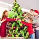 9 PCS 17 Inch Christmas Tree Topper, Lime Green Curly Tree Picks and Sprays, Tree Topper Picks with Red Green White Furry Material Balls for Christmas Home Vase Filler Wreath Craft Garland Decoration