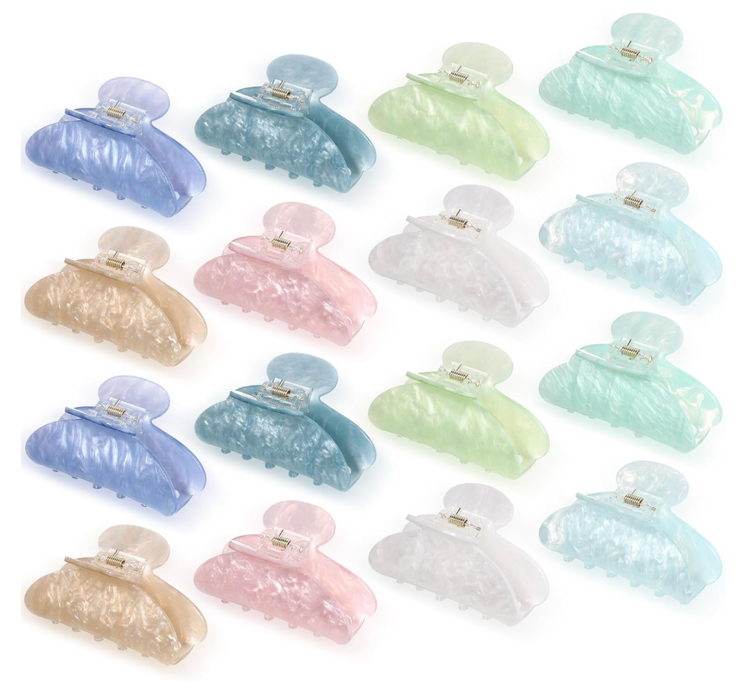 Yuxung 16 Pcs Large Acrylic Hair Claw Clips Bulk for Women Christmas Birthday Gift Fashion French Style Cute Hair Accessories Nonslip Hold Claw Clips for Thick Thin (Multicolor)