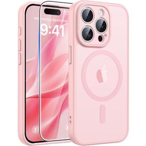 FNTCASE for iPhone 15 Pro Case: [Compatible with Magsafe] Translucent Matte Cases with [Full Camera Protection] [Screen Protector] Military Grade Shockproof Protective Phone Cover - Light Pink