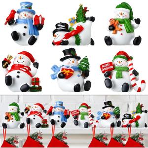 Wonderjune Christmas Stocking Holders for Mantle Set of 6 Resin Stocking Hangers for Mantel Snowman Santa Claus Figurines Weighted Fireplace Hooks for Xmas Winter Holiday Decorations(Snowman)