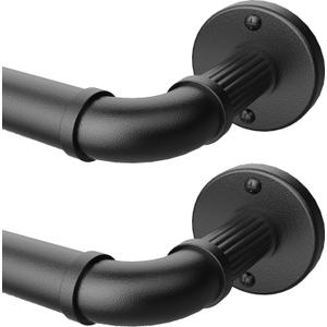 Black Curtain Rods 72 to 144" (6-12Ft) for Window, Outdoor Rods, Industrial 1Inch Pole, Rustic Wrap Around Rod Brackets, Simple rods Indoor/Outdoor Use, Set of 2