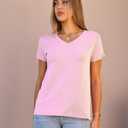 Abardsion 2025 Summer V Neck T Shirts for Women Trendy Outfits Loose Fitted Elegant Blouses Tops (L)
