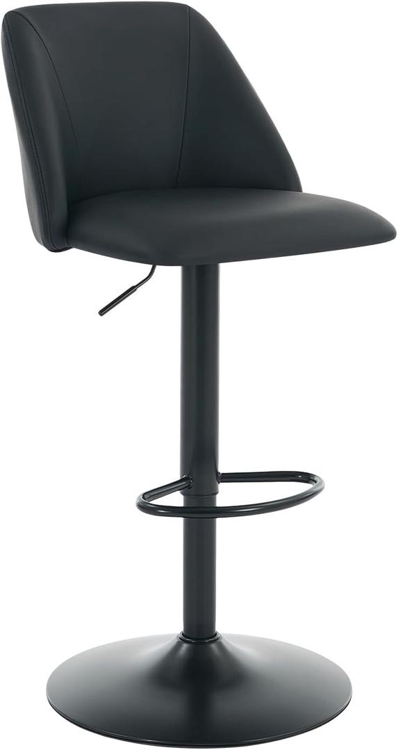 COLAMY Bar Stools Set of 1, Modern Swivel Bar Chairs, Adjustable PU Leather Upholstered Barstools Counter Height with Square Open Back for Bar, Kitchen Island, Dining Room, Black