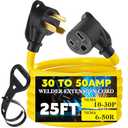 Tellegloww 25FT 30 Amp to 50 Amp Welder Adapter Cord Compatible with NEMA 10-30P to 6-50R Extension Cord, 3 Prong Dryer to Welder Plug Adapter for Welding Machine EV Charger, STW 10 AWG/3C, ETL Listed