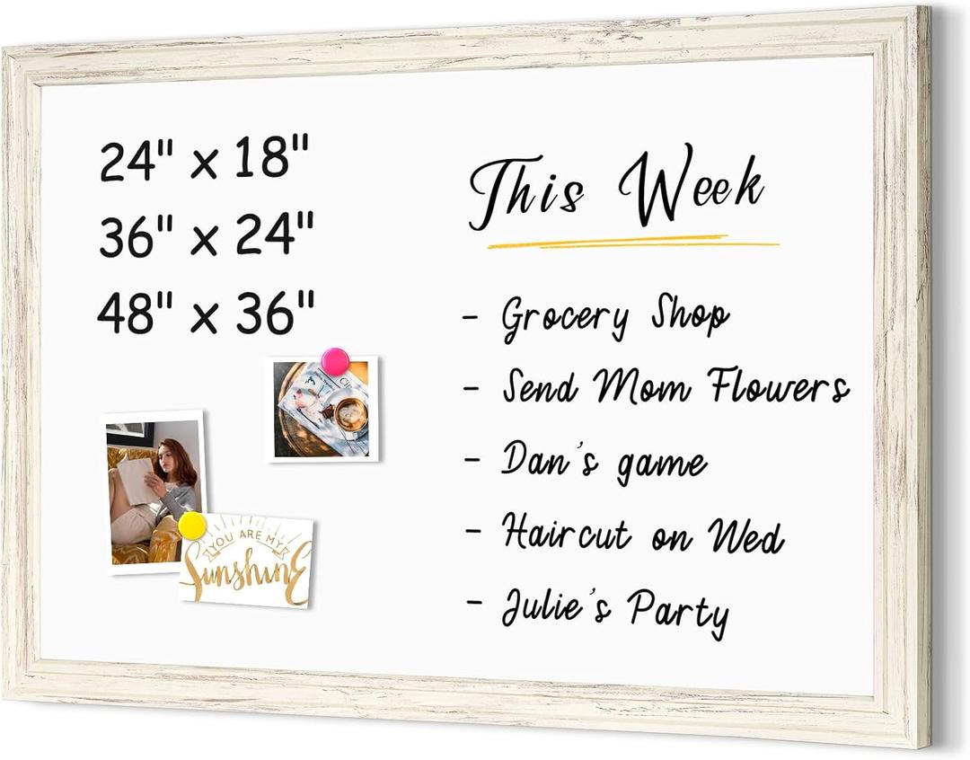 4 THOUGHT Dry Erase Board, 24" x 18" Magnetic Whiteboard, Vintage White