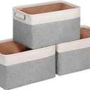 Kntiwiwo Storage Baskets for Closet 15" x 10" x 9.5" Fabric Storage Bins for Shelves Decorative Storage Cubes with Handles Large Linen Closet Organizer Bins for Home, Set of 3, Grey