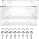 SCUARI 2PCS License Plate Cover,Car Accessories Automotive Unbreakable Front Rear Car Tags,Plastic Protective Shield with Screws Caps,Protective Shield for Front Rear,Fits Standard US License Plates