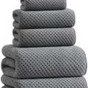 Extra Large Microfiber Bath Towels Set of 6 for Adults, 35″ x 70″, Soft and Super Absorbent, Quick Dry, No Fading and No Lint, Luxury Towel Set for Bathroom, Spa, Gym, Travel - Grey