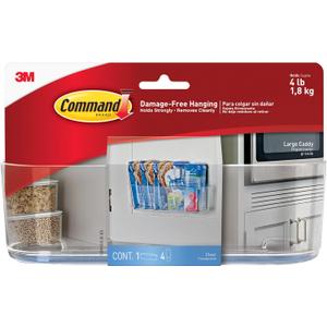 Command Large Caddy, Holds up to 4 lb, 8.6" x 3.1" x 3", 1 Caddy with 4 Strips, Damage-Free Organization Wall Mount to Cabinet, Kitchen, Pantry, Closet, or Under Sink (Clear)
