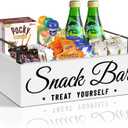 Snack Organizer for Countertop, Wood Pantry Storage Bins with Handles, Snack Bar Organizer for Pantry Shelf, Kitchen, 4 Compartment Food Container Snack Box, Pantry Organizer for Snacks, Chips (White)