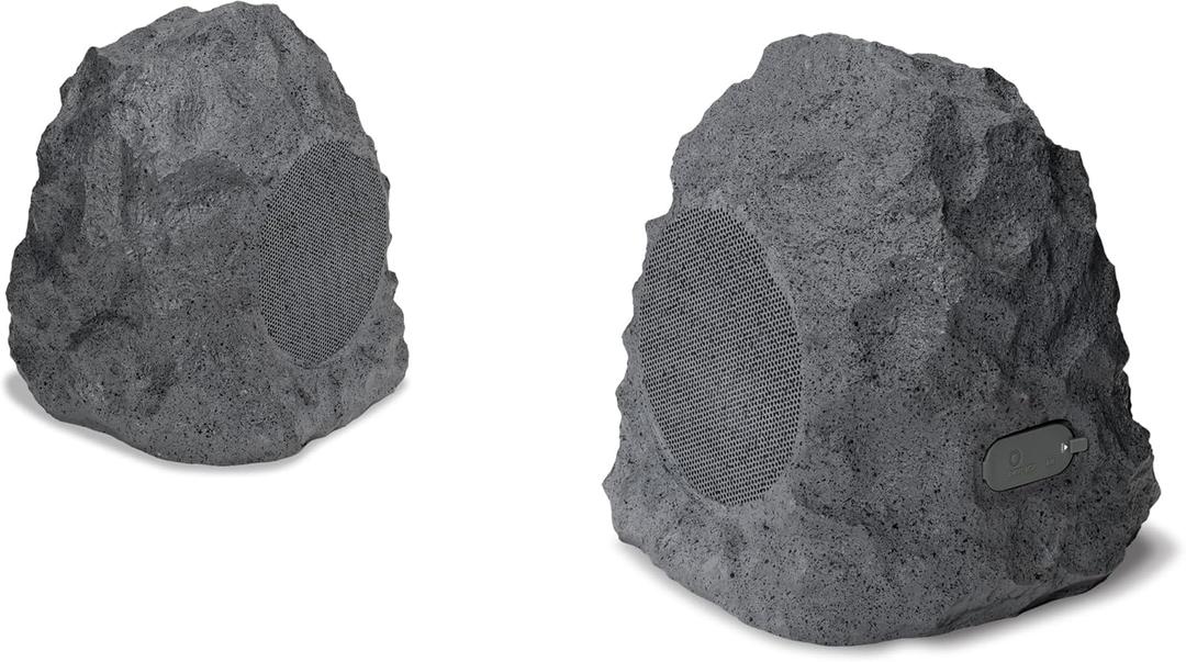 iLive Electronics Outdoor Rock Speaker Pair - Wireless Waterproof Bluetooth Speakers for Patio, Garden, Built for All Seasons with Rechargeable Battery (ISBW422G), Gray
