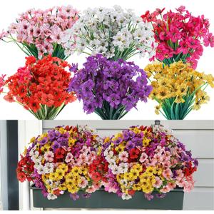 24 Bundles Artificial Flowers for Outdoor Indoor Garden Home Decoration, Plastic Flowers Decoration,Artificial Plants for Indoor Outside Garden Home Wedding Farmhouse (Mix 6 Color)